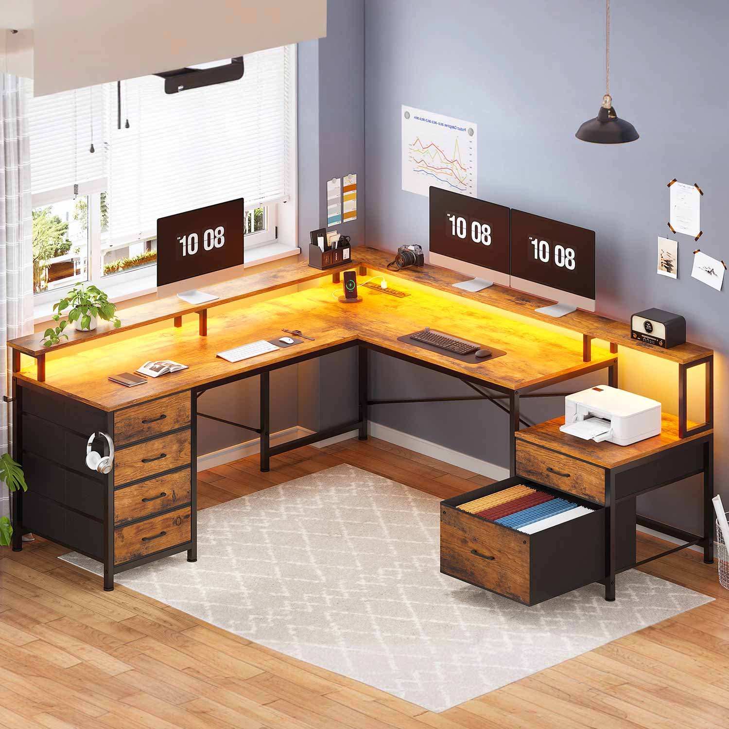 Evoke Forte L-Desk with Drawer System