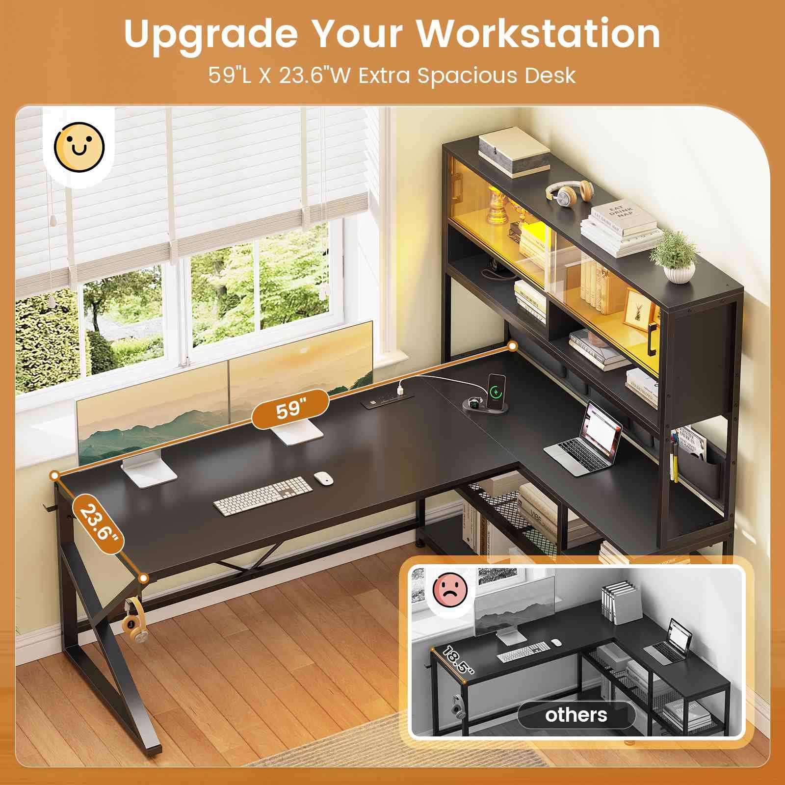 Evoke Enigma L-Desk with storage & Hutch - Image 3