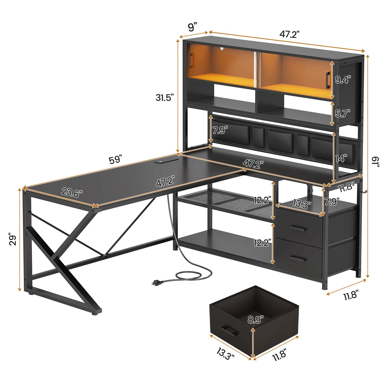 Evoke Enigma L-Desk with storage & Hutch - Image 8