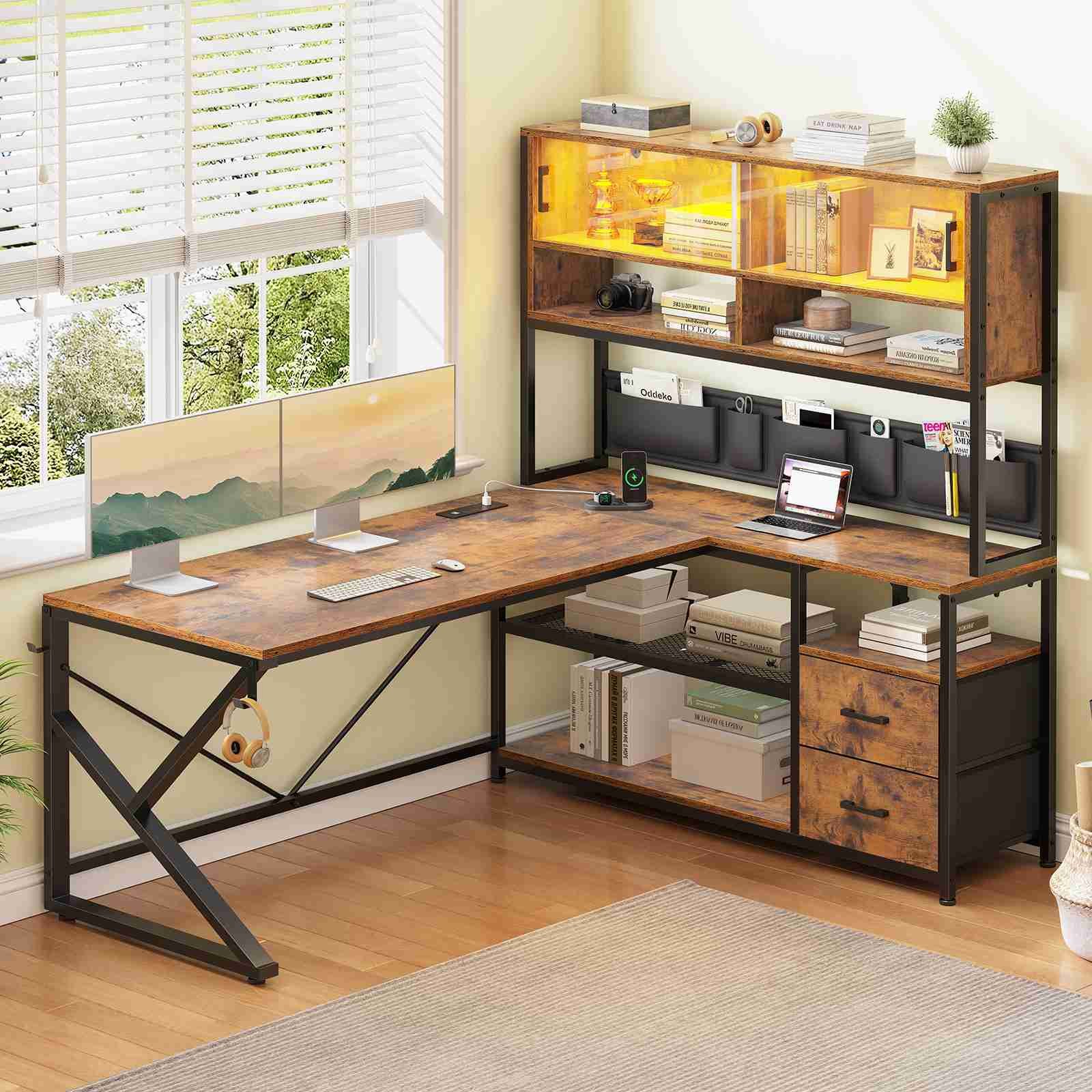 Evoke Enigma L-Desk with storage & Hutch